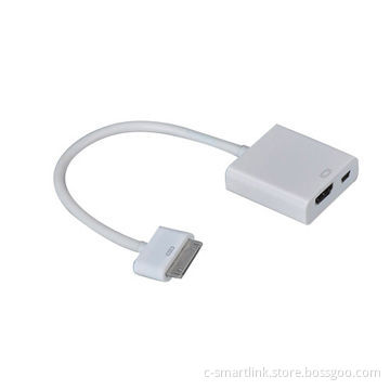 Adapter for Apple to HDMI/30-pin Male to Female + Micro USB/USB Power Supply and Data Transit